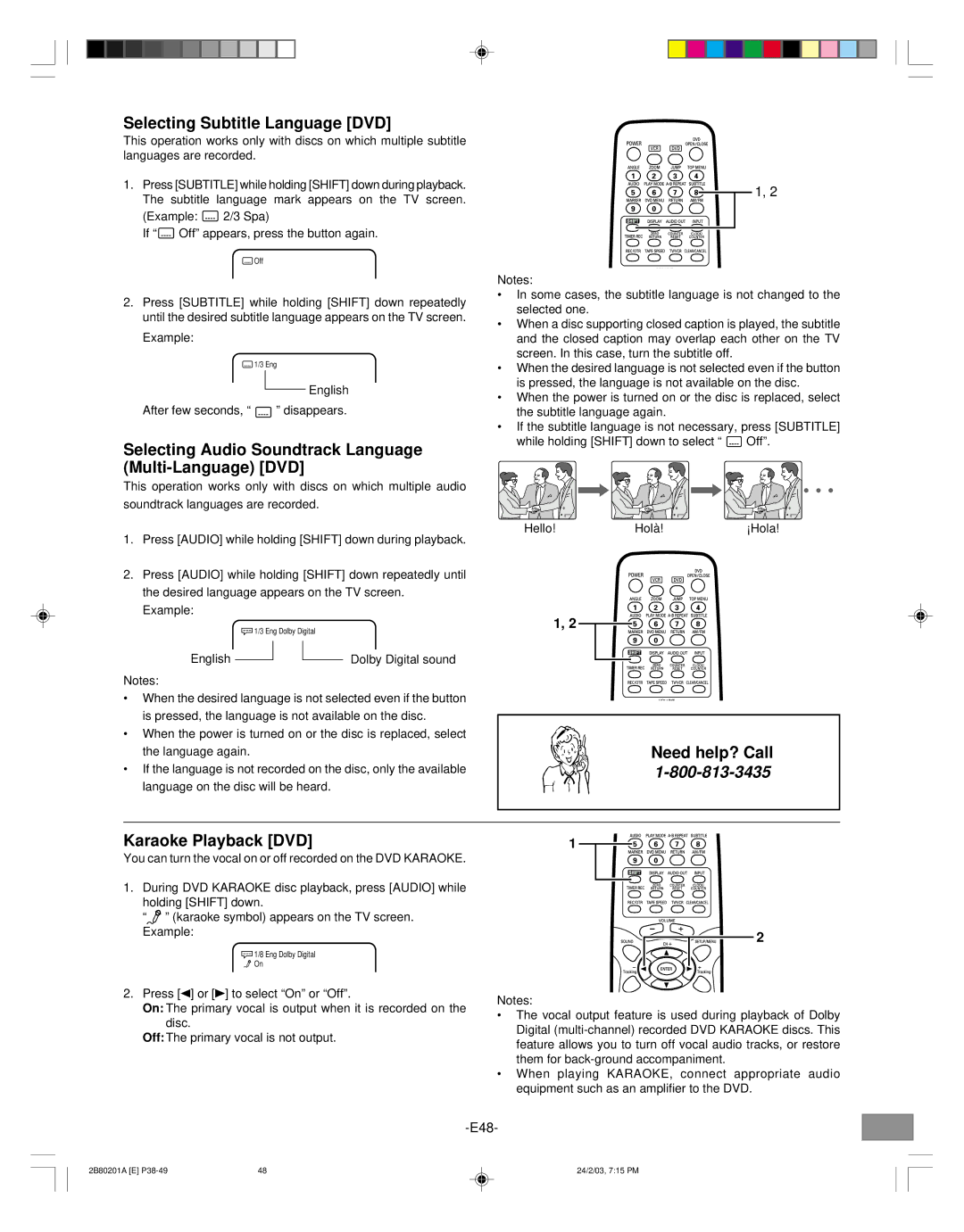 Sanyo DWM-3500 instruction manual Selecting Subtitle Language DVD, Selecting Audio Soundtrack Language Multi-Language DVD 