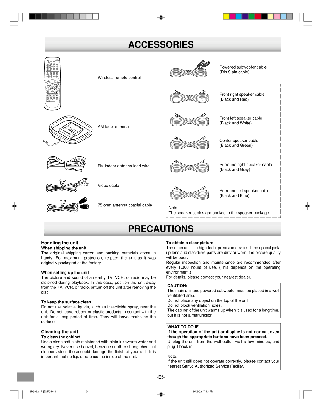 Sanyo DWM-3500 instruction manual Accessories, Precautions, Handling the unit, Cleaning the unit, What to do if 