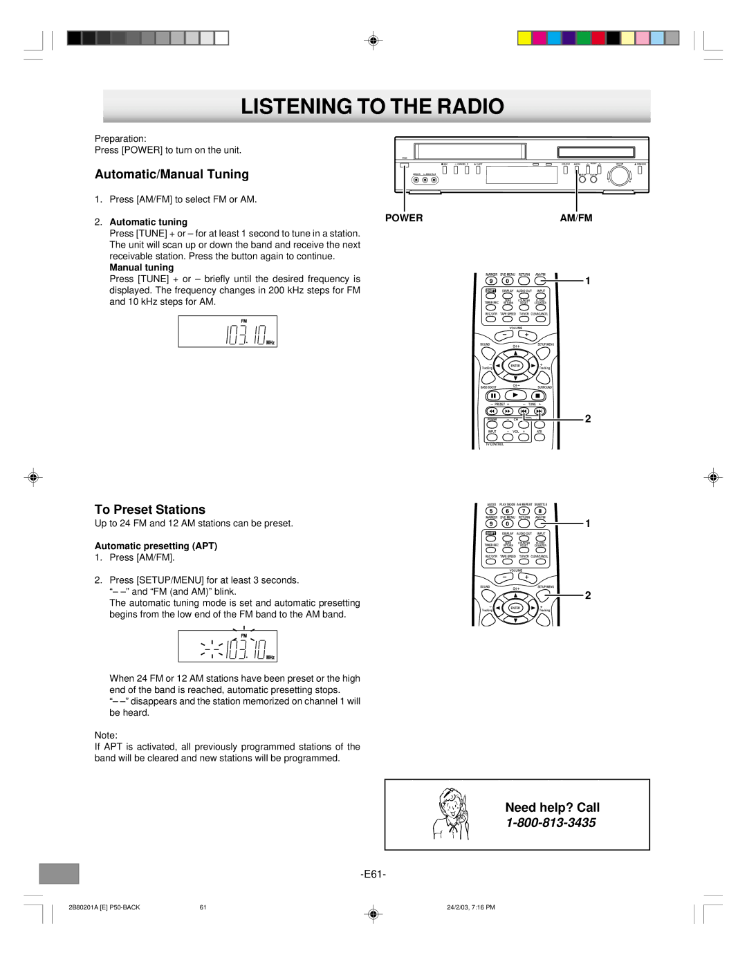 Sanyo DWM-3500 instruction manual Listening to the Radio, Automatic/Manual Tuning, To Preset Stations, Power, Am/Fm 