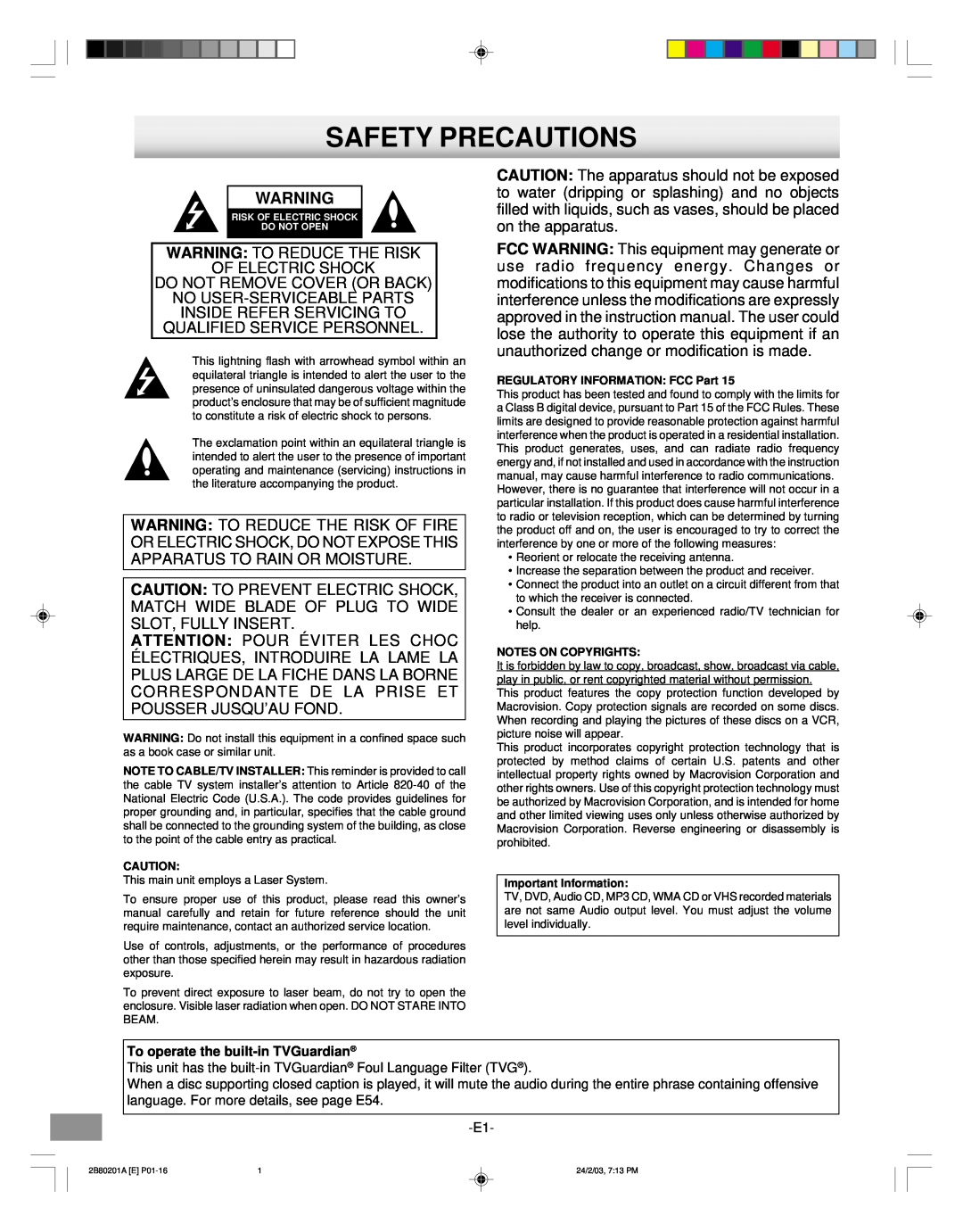 Sanyo DWM-3500 instruction manual Safety Precautions 