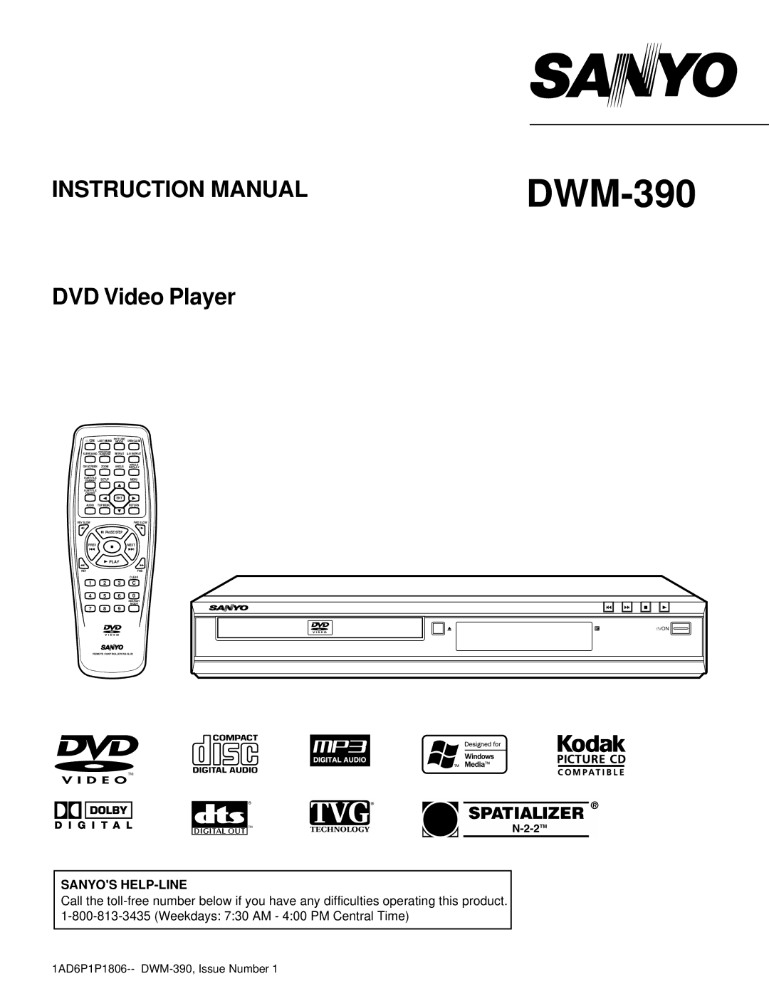 Sanyo instruction manual Sanyos HELP-LINE, 1AD6P1P1806-- DWM-390, Issue Number 