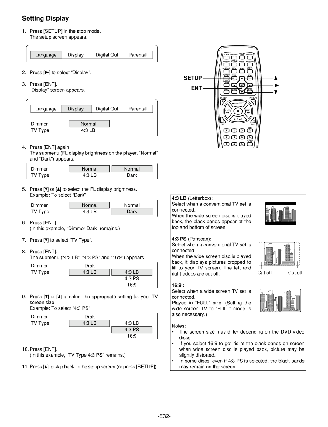 Sanyo DWM-390 instruction manual Setting Display, 169 