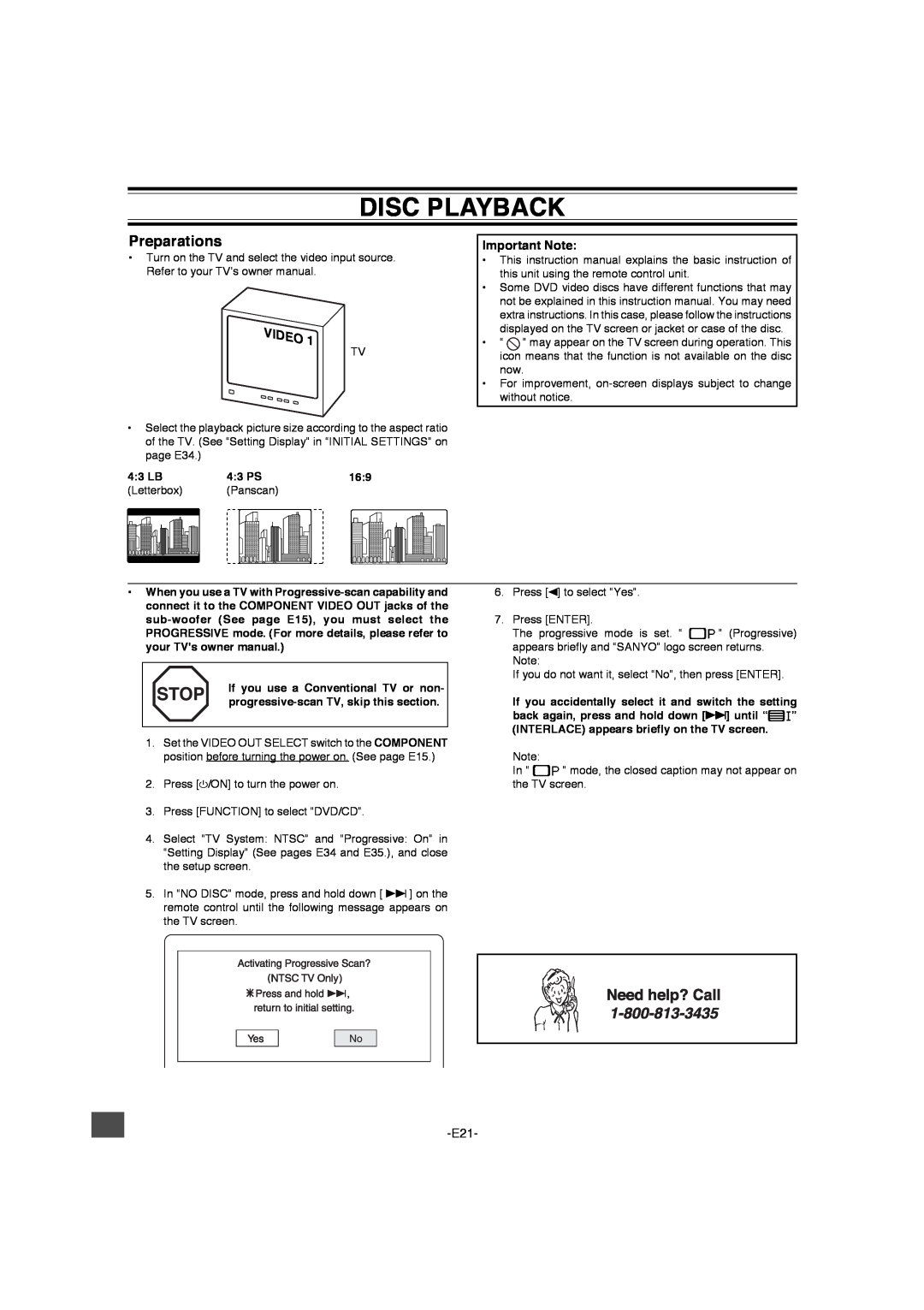 Sanyo DWM-4500 instruction manual Disc Playback, Preparations, 4 3 LB, 4 3 PS, Letterbox 