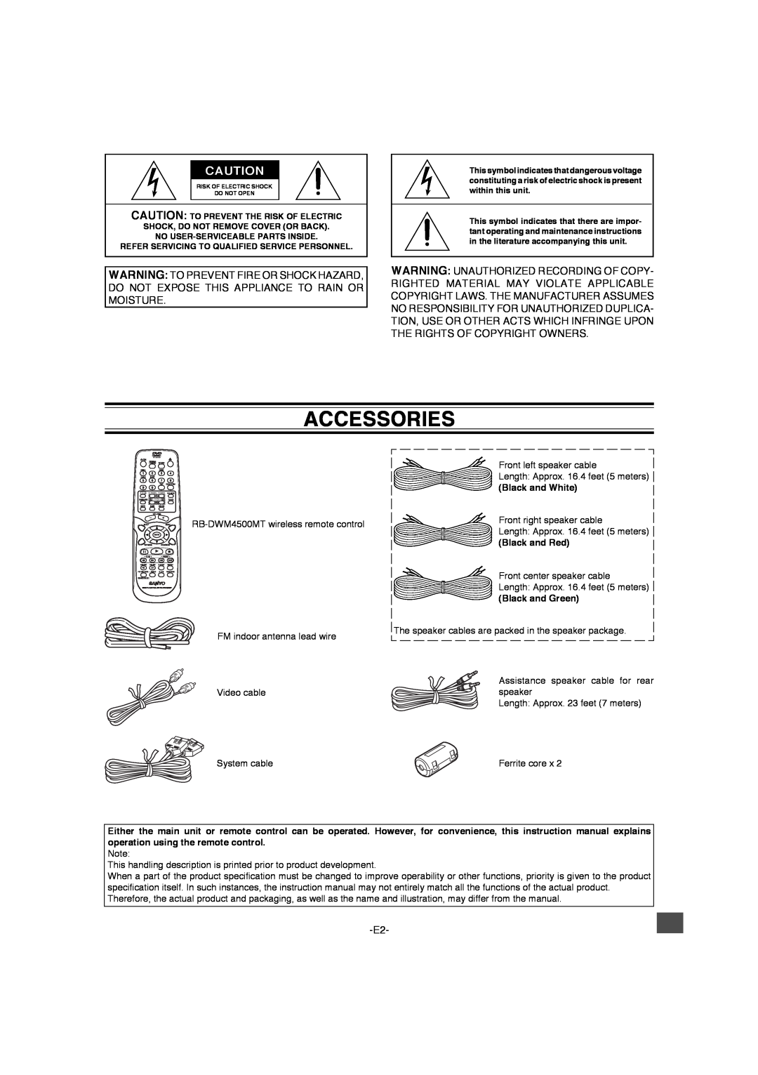 Sanyo DWM-4500 instruction manual Accessories 