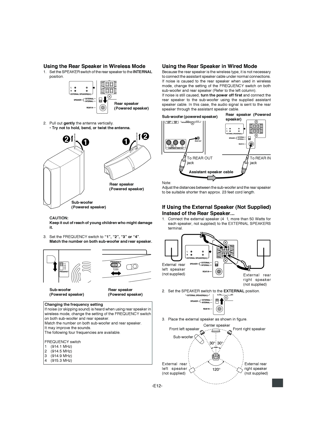 Sanyo DWM-4500 instruction manual Using the Rear Speaker in Wireless Mode, Using the Rear Speaker in Wired Mode 