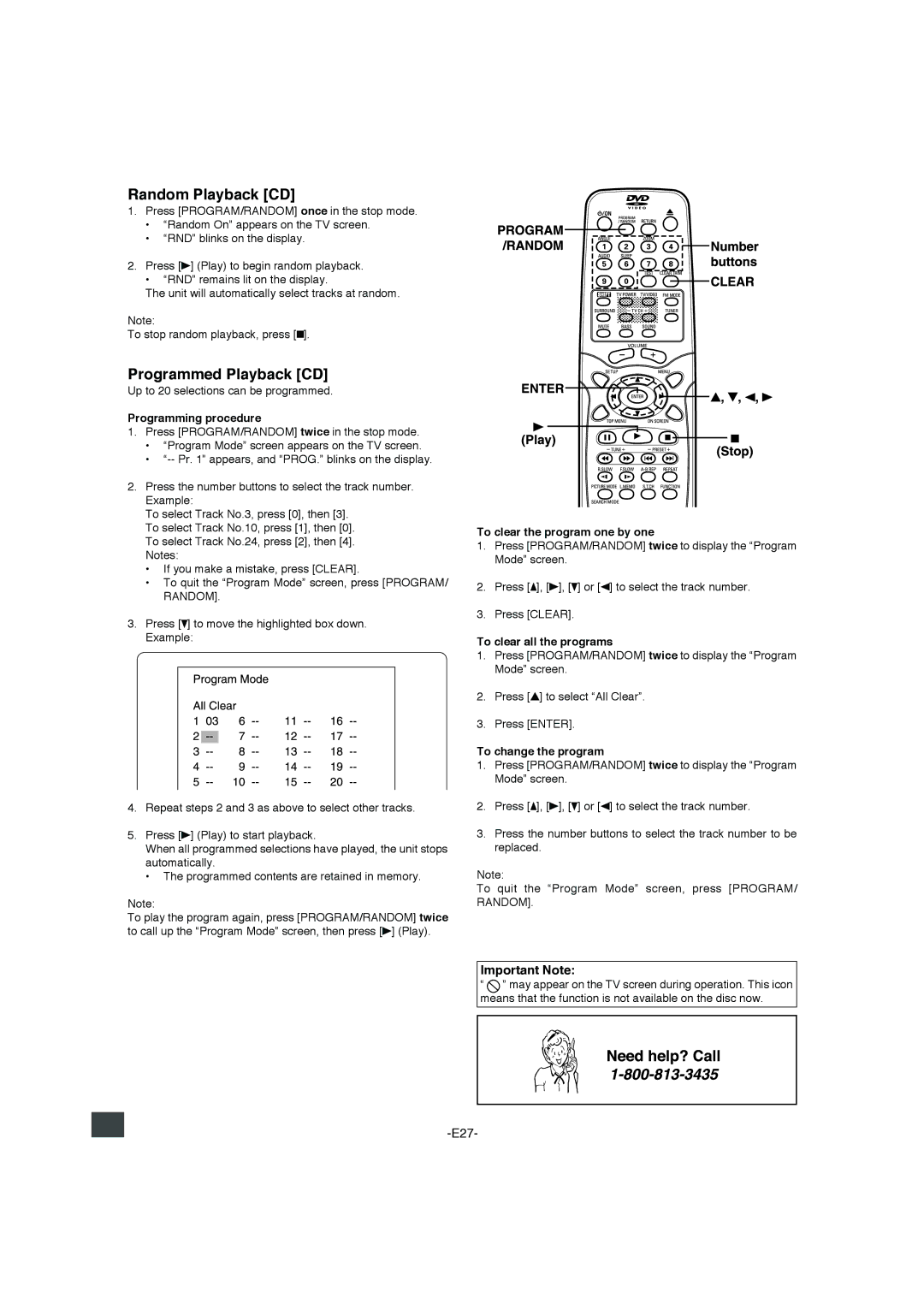 Sanyo DWM-4500 instruction manual Random Playback CD, Programmed Playback CD 