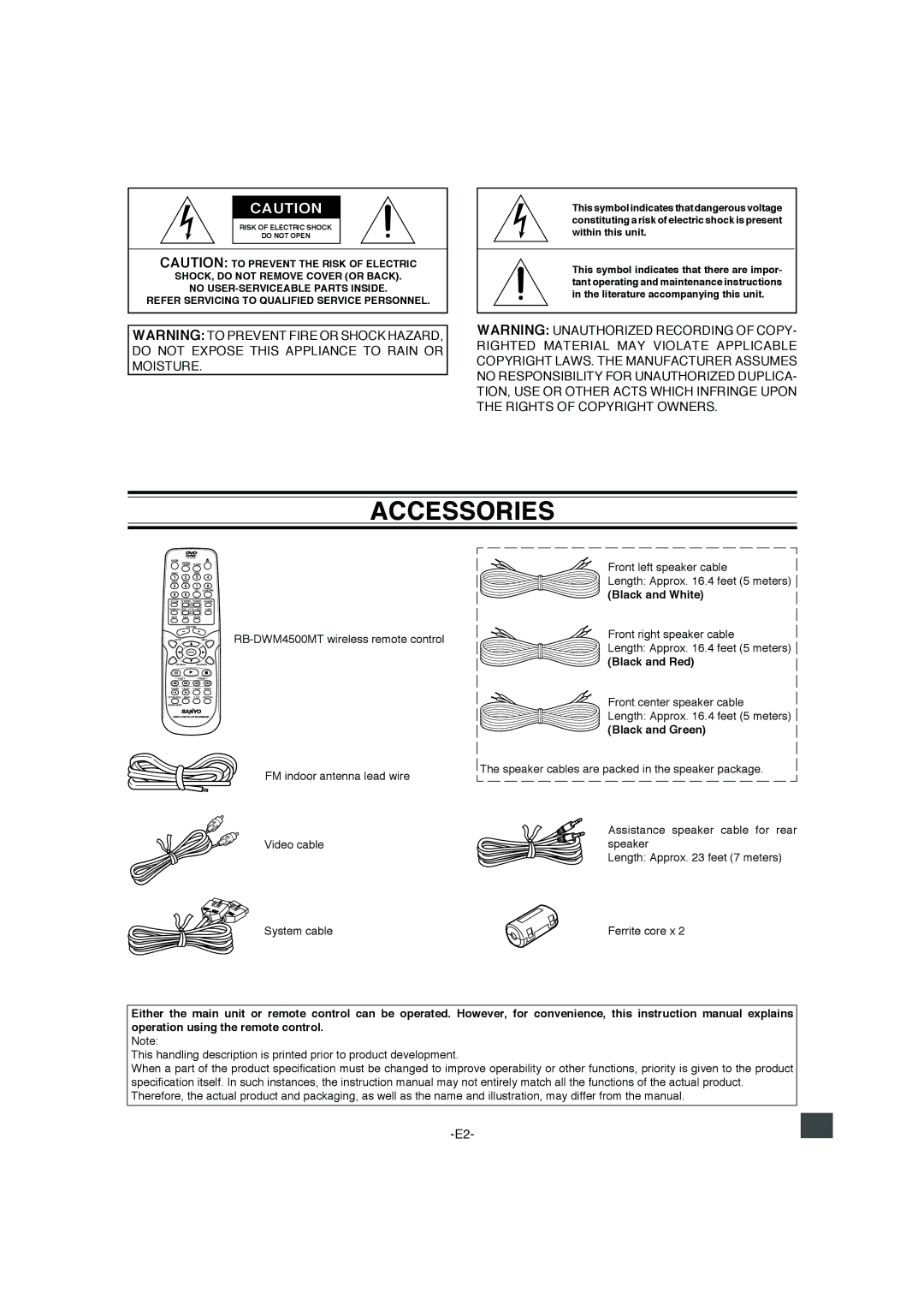 Sanyo DWM-4500 instruction manual Accessories, Black and White, Black and Red, Black and Green 