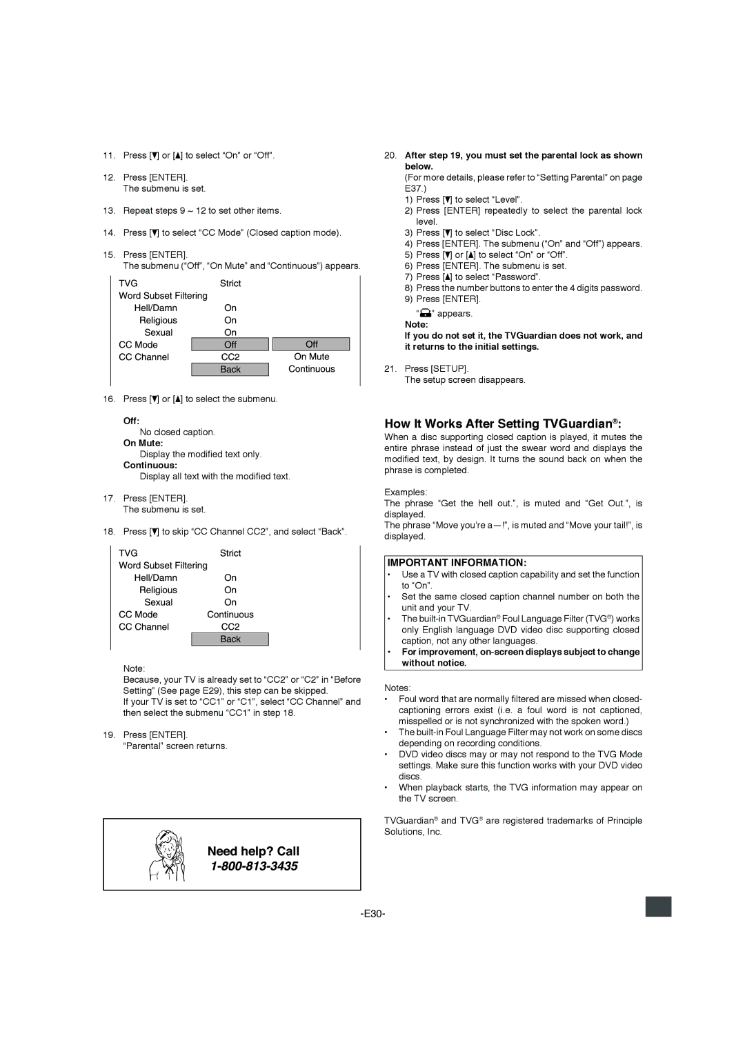 Sanyo DWM-4500 instruction manual How It Works After Setting TVGuardian, On Mute, Continuous 