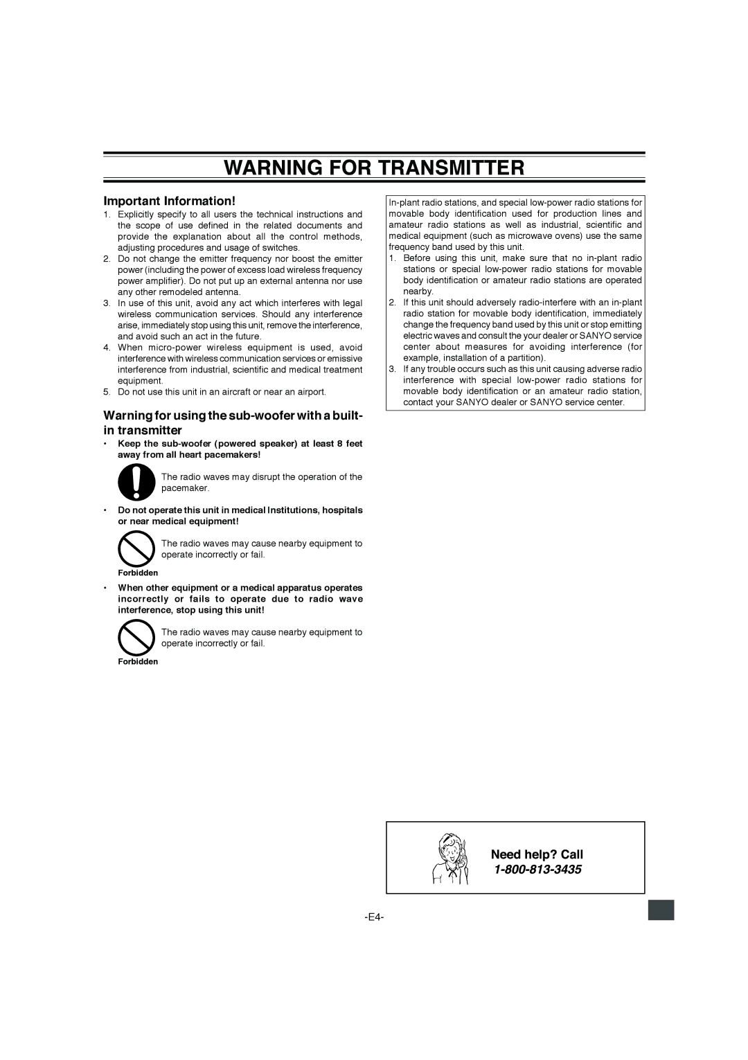 Sanyo DWM-4500 instruction manual Important Information 