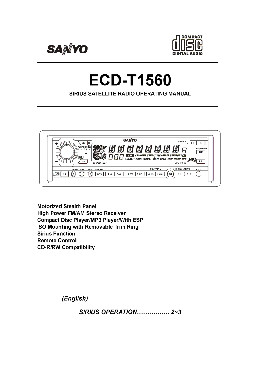 Sanyo ECD-T1560 manual 