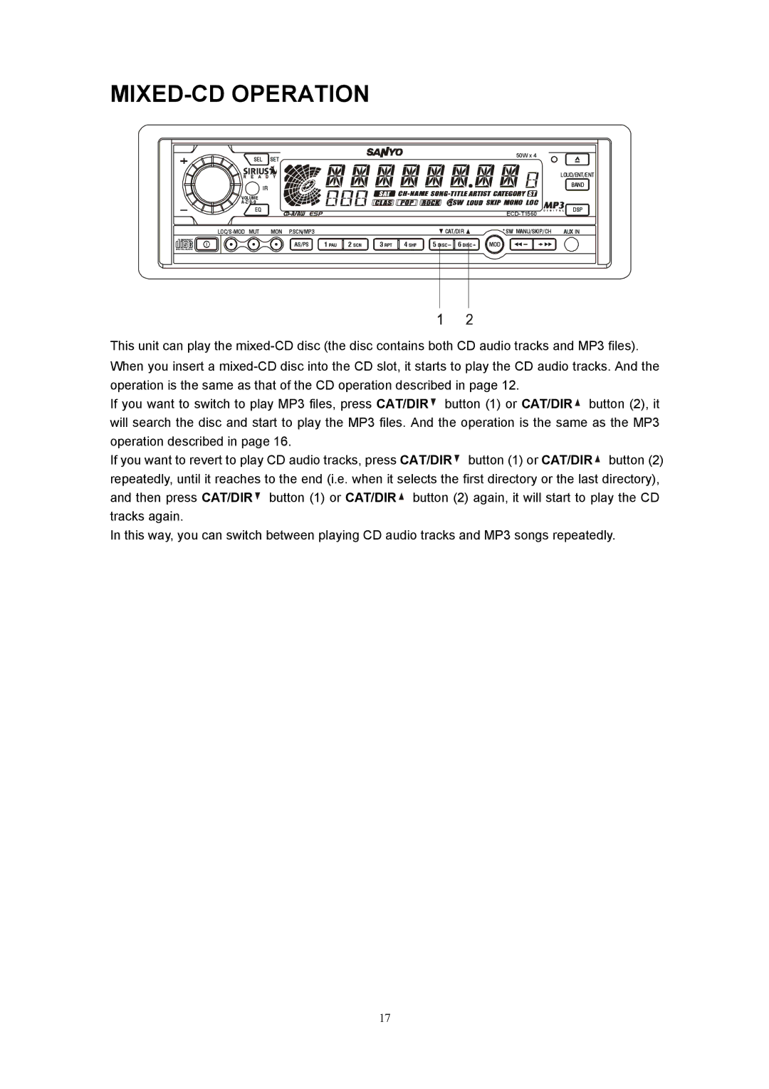 Sanyo ECD-T1560 manual MIXED-CD Operation 