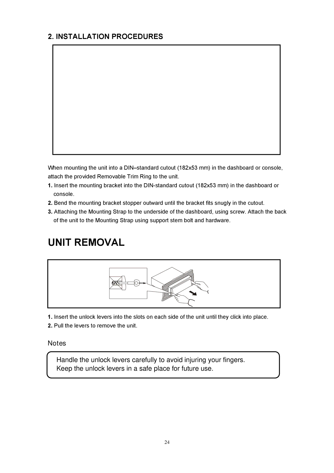 Sanyo ECD-T1560 manual Unit Removal, Installation Procedures 