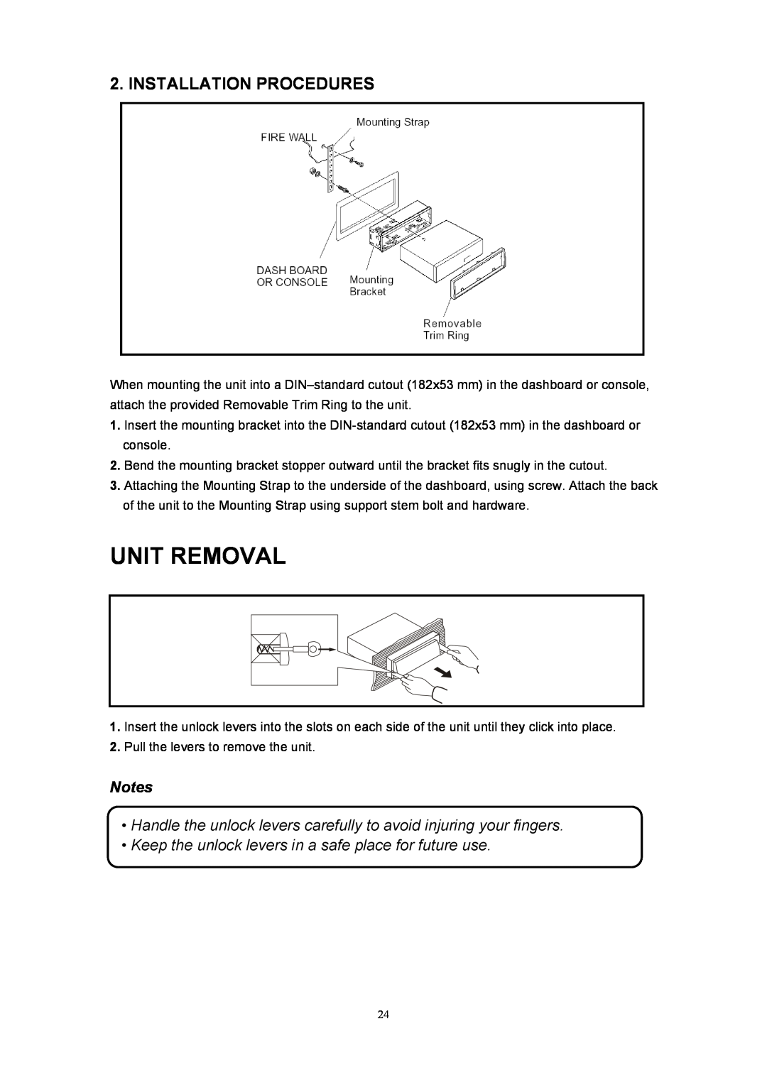 Sanyo ECD-T1560 manual Unit Removal, Installation Procedures 