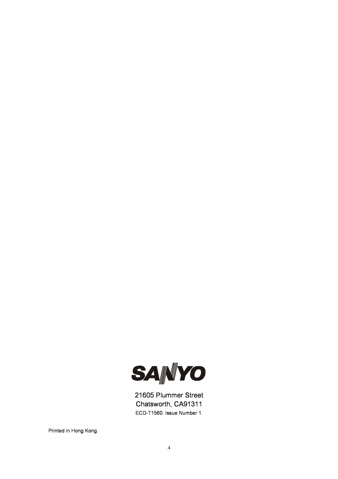 Sanyo ECD-T1560 manual Plummer Street Chatsworth, CA91311 