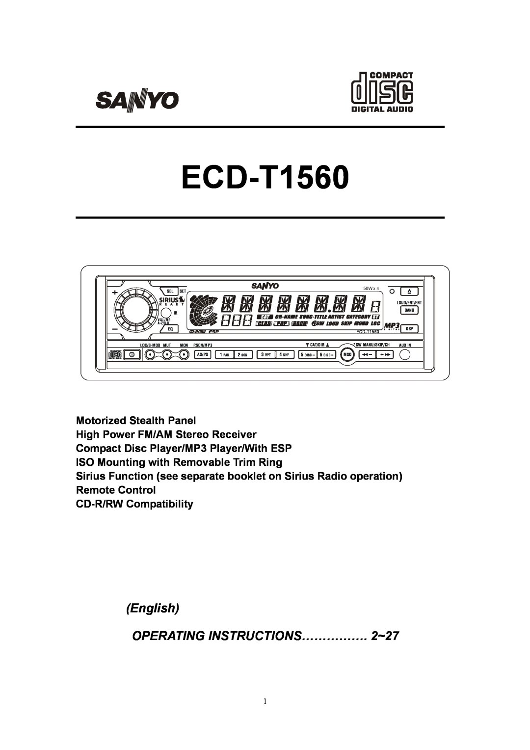 Sanyo ECD-T1560 manual English OPERATING INSTRUCTIONS……………. 2~27 
