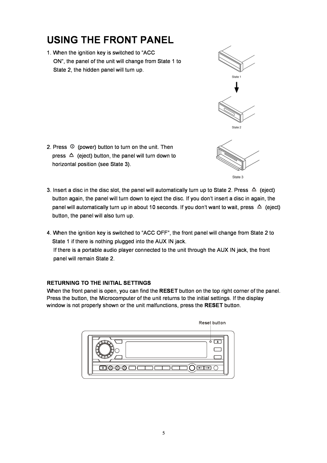 Sanyo ECD-T1560 manual Using The Front Panel, Returning To The Initial Settings 