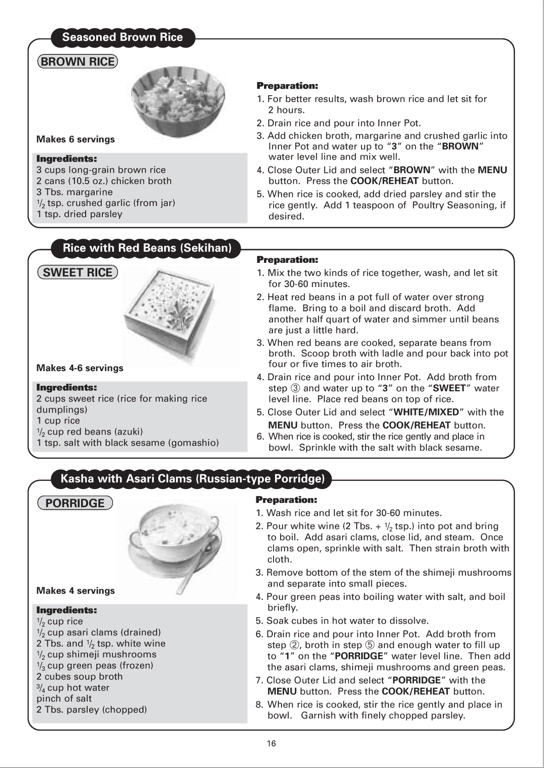 Sanyo ECJ-E35S instruction manual Makes 6 servings Ingredients, Makes 4 servings Ingredients 