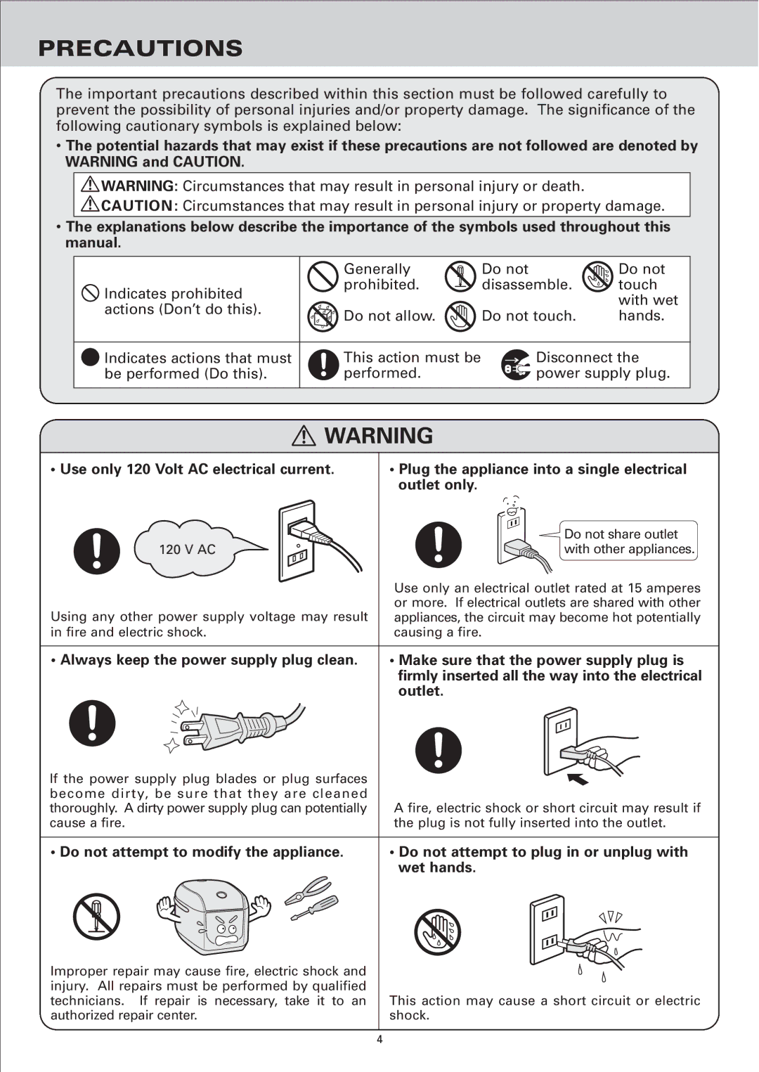 Sanyo ECJ-E35S instruction manual Precautions, Firmly inserted all the way into the electrical 