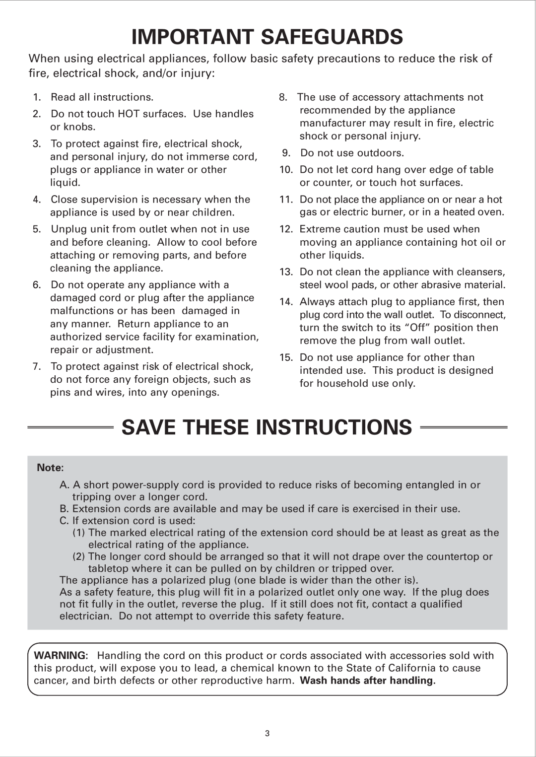 Sanyo ECJ-E35S instruction manual Important Safeguards, Save These Instructions 