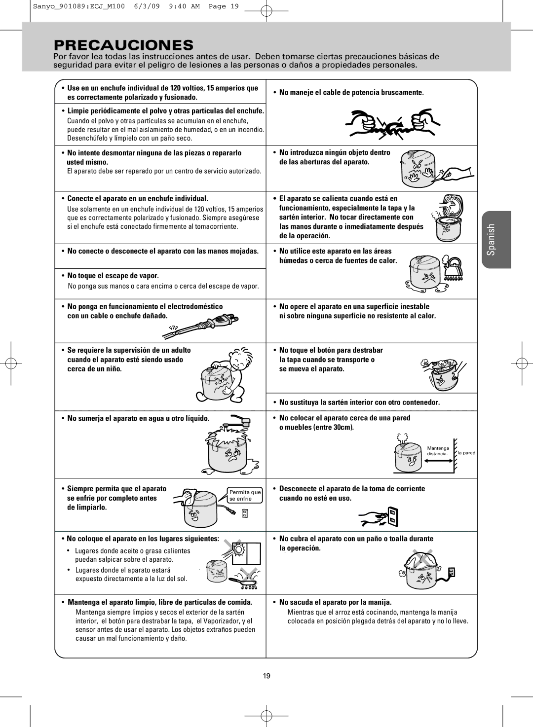 Sanyo ECJ-M100S manual Precauciones, Usted mismo De las aberturas del aparato 