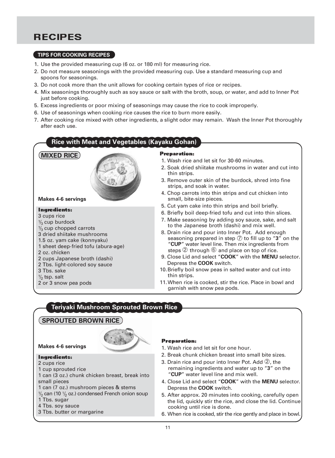 Sanyo ECJ-N100W, ECJ-N55F, ECJ-N55W, ECJ-N100F manual Mixed Rice 