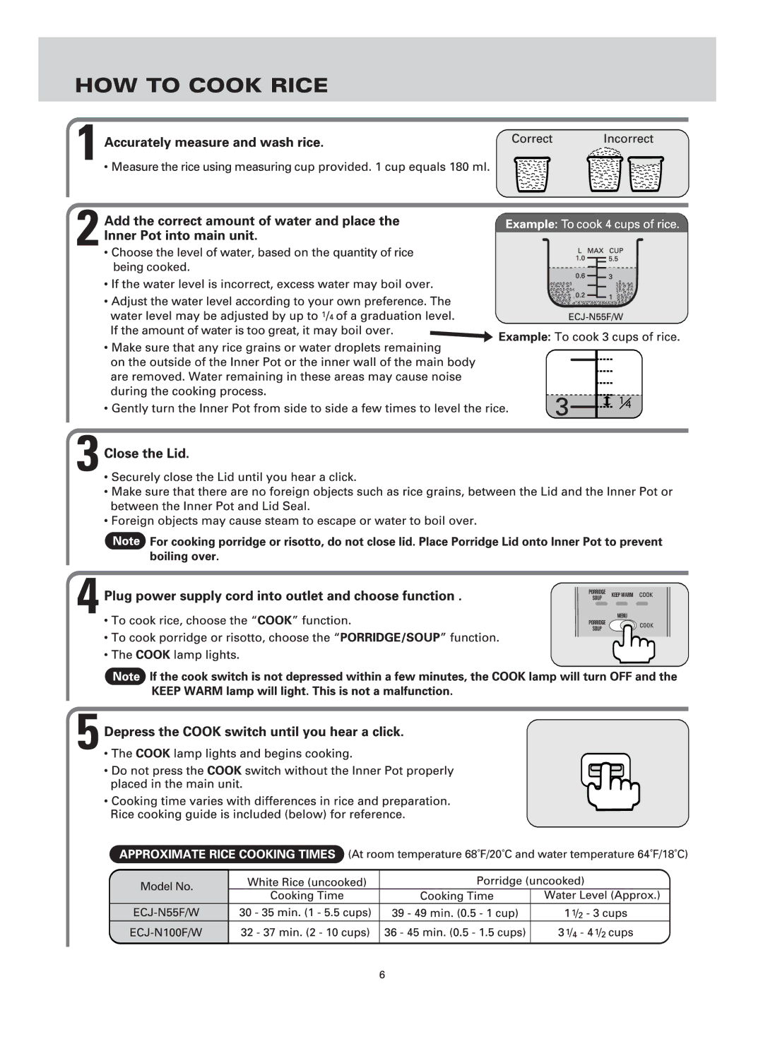 Sanyo ECJ-N100F, ECJ-N55F, ECJ-N55W, ECJ-N100W manual 