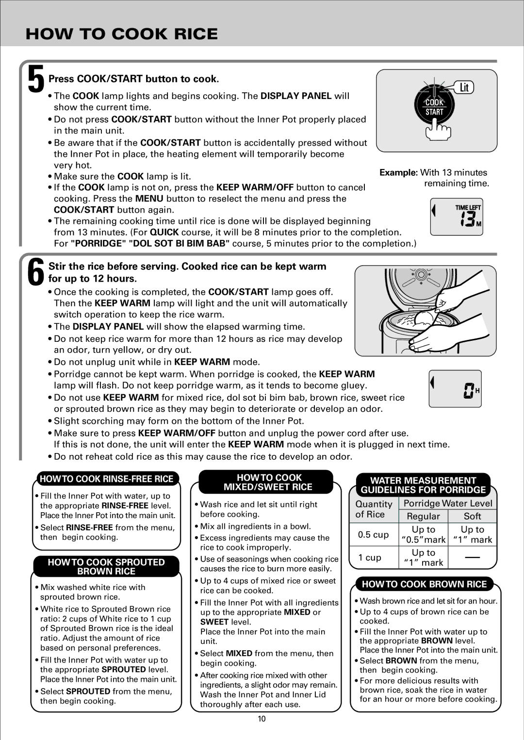 Sanyo ECJ-S35K, ECJ-S35S instruction manual HOW to Cook Rice, Press COOK/START button to cook 