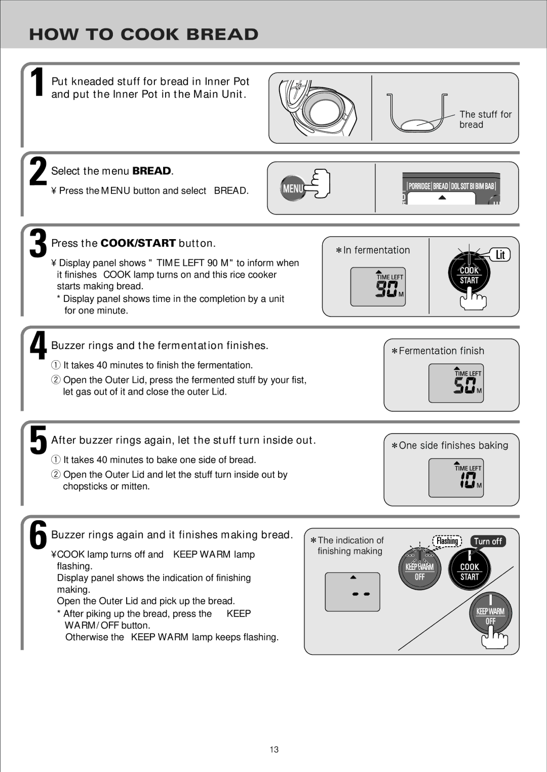 Sanyo ECJ-S35S, ECJ-S35K instruction manual Select the menu Bread, 4Buzzer rings and the fermentation finishes 