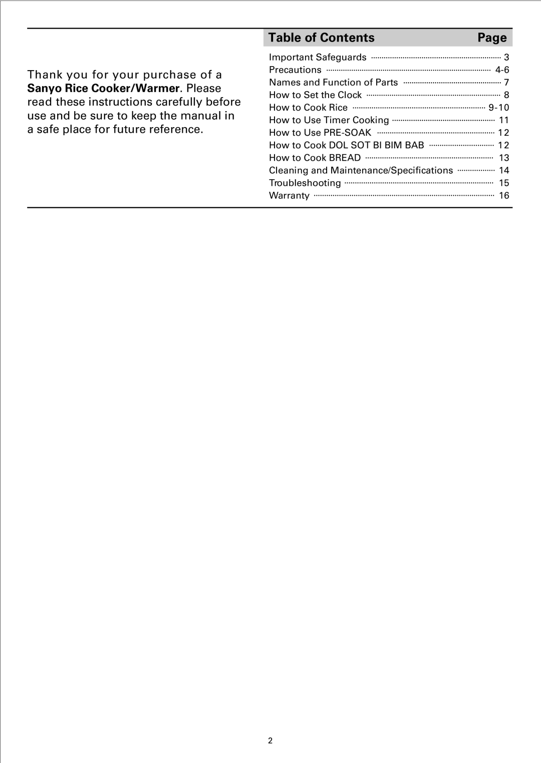 Sanyo ECJ-S35K, ECJ-S35S instruction manual Table of Contents 