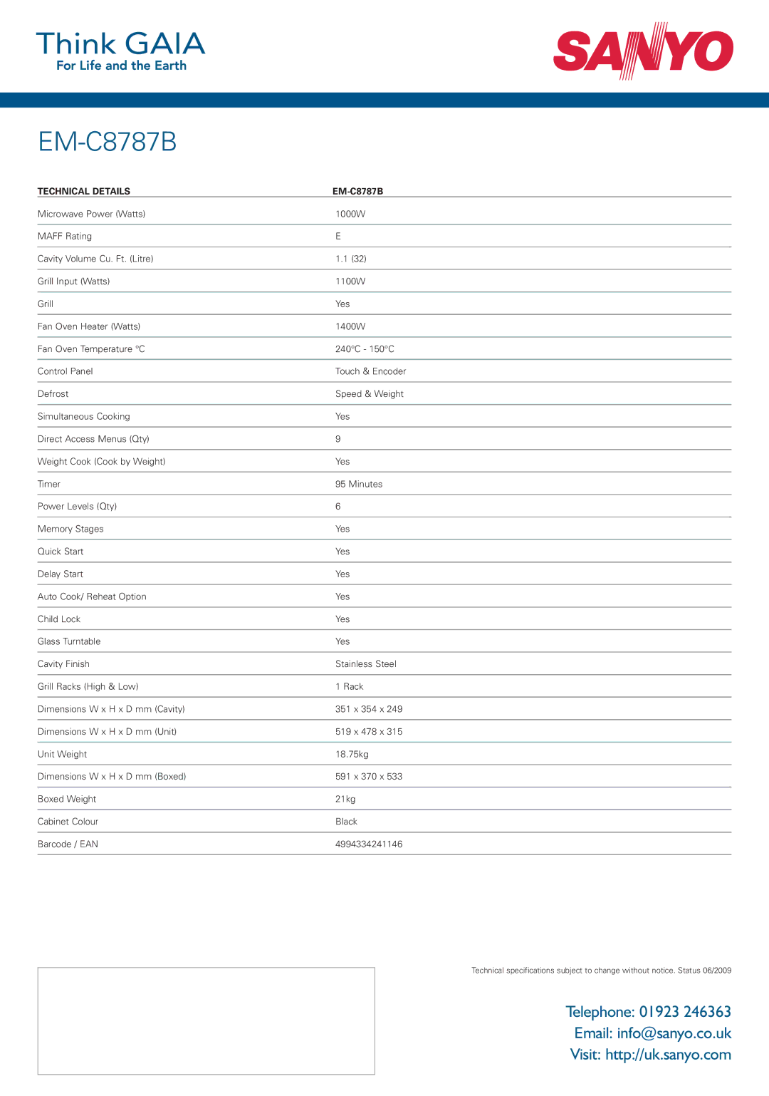 Sanyo EM-C8787B manual Technical Details 