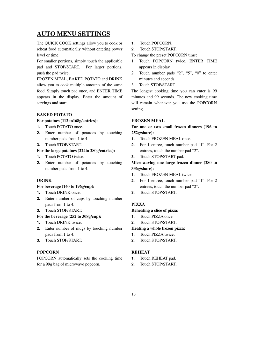 Sanyo EM-S156AB, EM-S156AW, EM-S156AS instruction manual Auto Menu Settings 