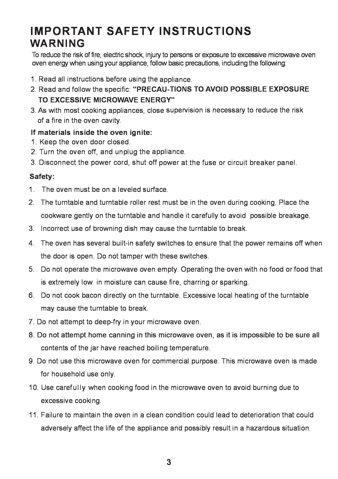 Sanyo EM-S2587V Important Safety Instructions, To Excessive Microwave Energy, If materials inside the oven ignite 