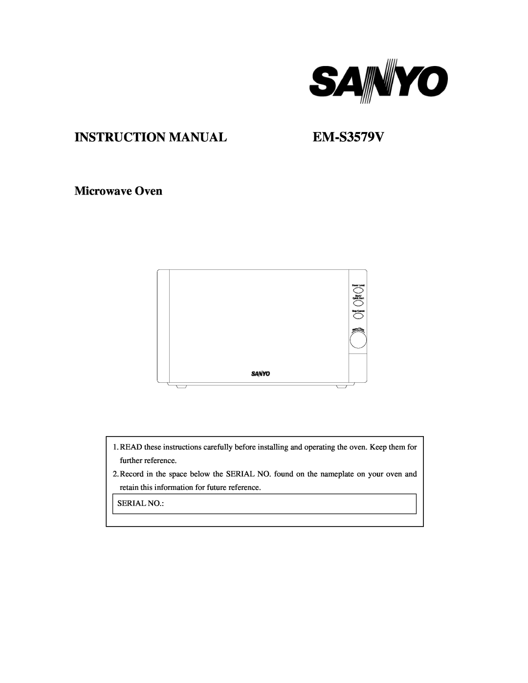 Sanyo EM-S3579V instruction manual Microwave Oven 