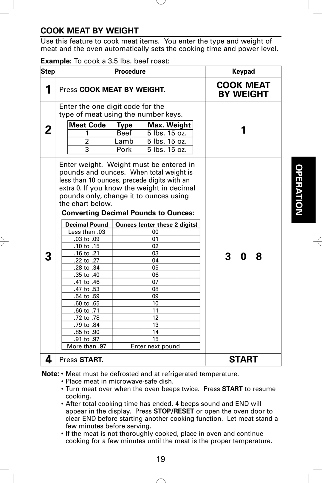 Sanyo EM-S5002W instruction manual Press Cook Meat by Weight, Max. Weight, Meat Code Type 