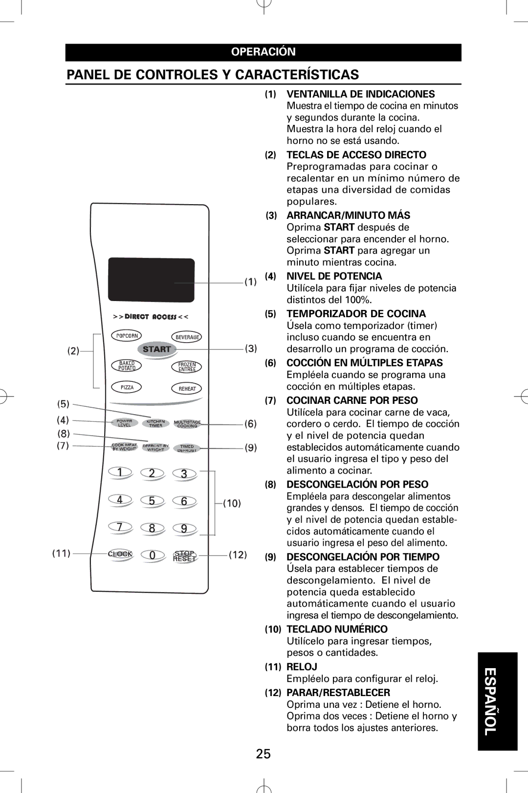 Sanyo EM-S5002W instruction manual Panel DE Controles Y Características, Nivel DE Potencia 