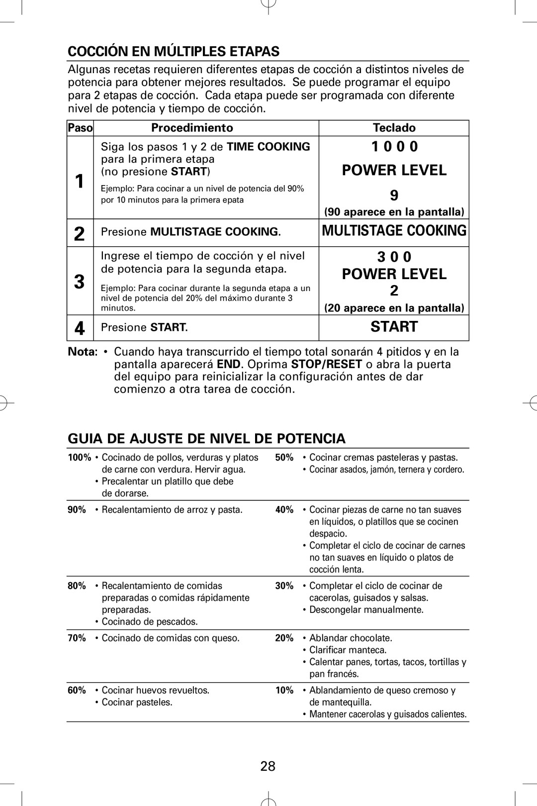 Sanyo EM-S5002W instruction manual Cocción EN Múltiples Etapas, Guia DE Ajuste DE Nivel DE Potencia, Procedimiento Teclado 