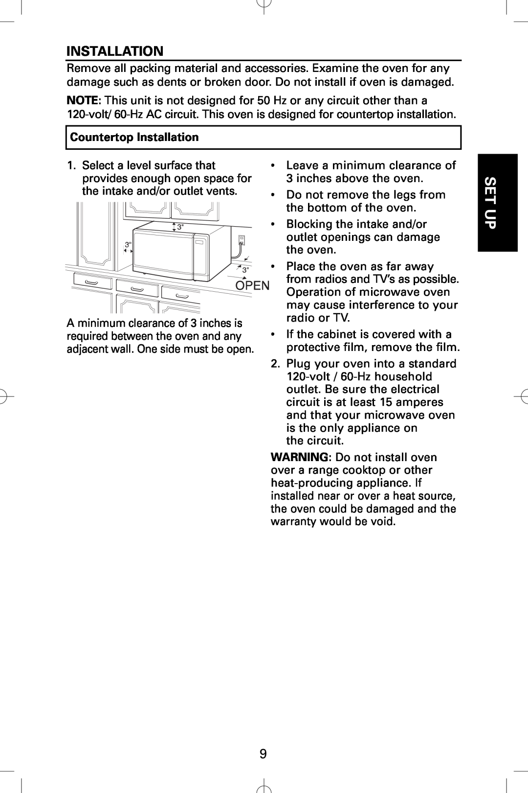 Sanyo EM-S5002W instruction manual Countertop Installation, Set Up 