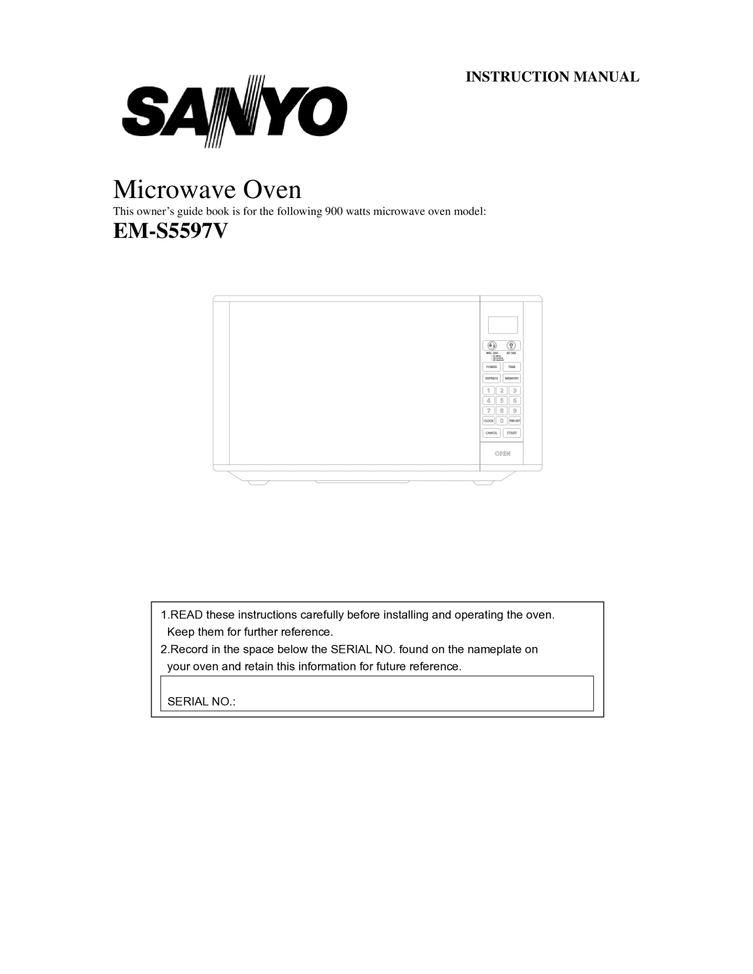 Sanyo EM-S5597B instruction manual Microwave Oven 