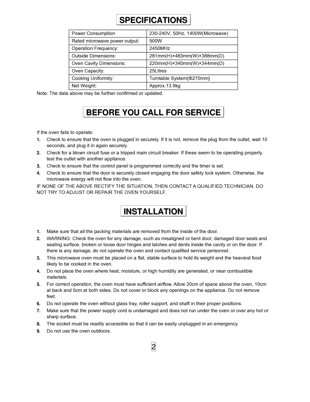 Sanyo EM-S5597B instruction manual Specifications, Before YOU Call for Service, Installation 