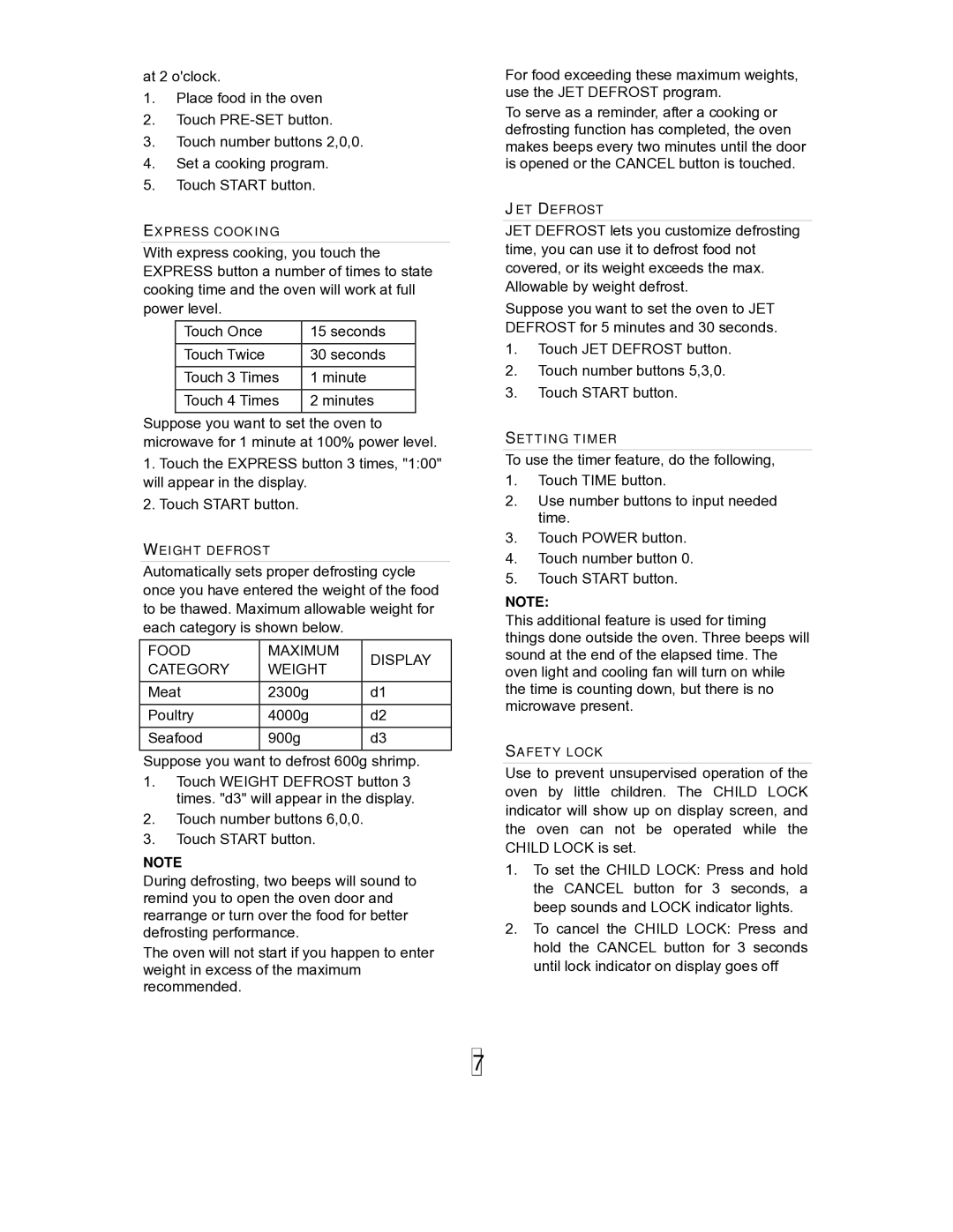 Sanyo EM-S5597B instruction manual Food Maximum Display Category Weight 