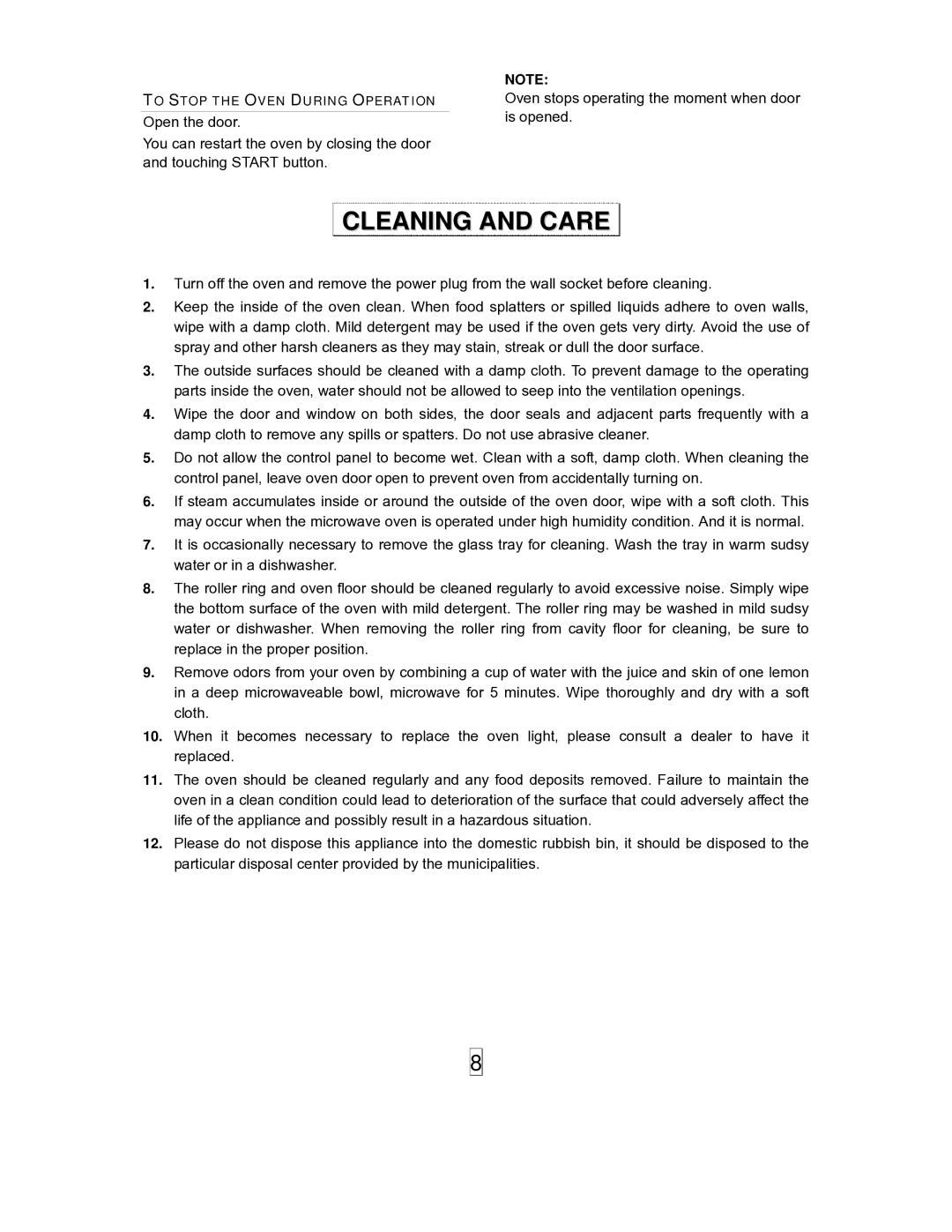 Sanyo EM-S5597B instruction manual Cleaning and Care 