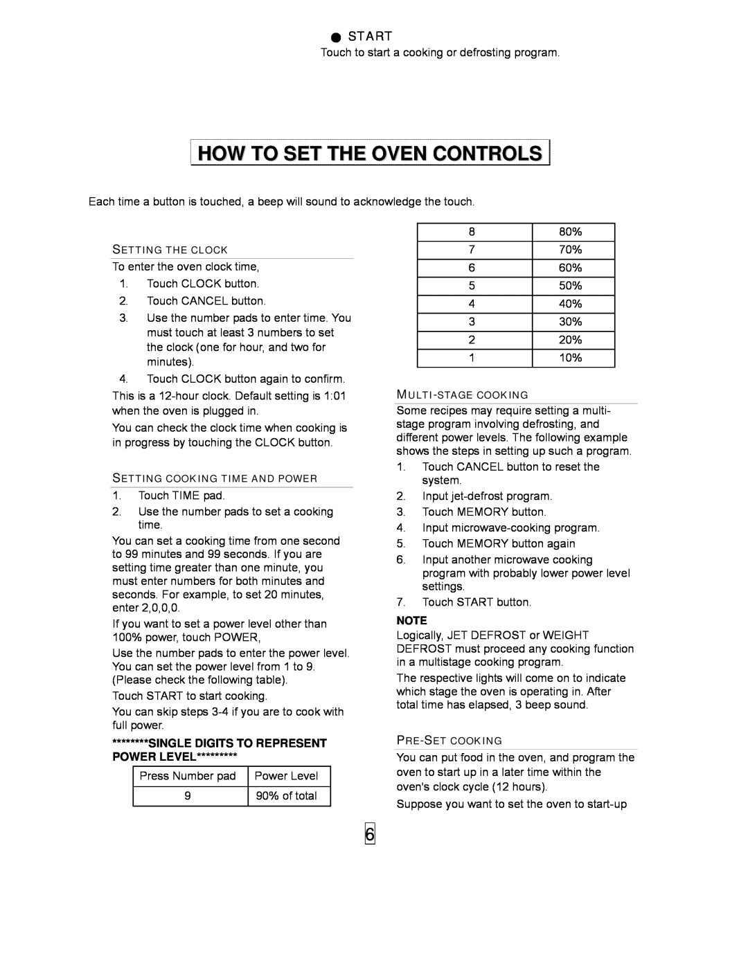 Sanyo EM-S5597B instruction manual How To Set The Oven Controls, Start, Single Digits To Represent Power Level 
