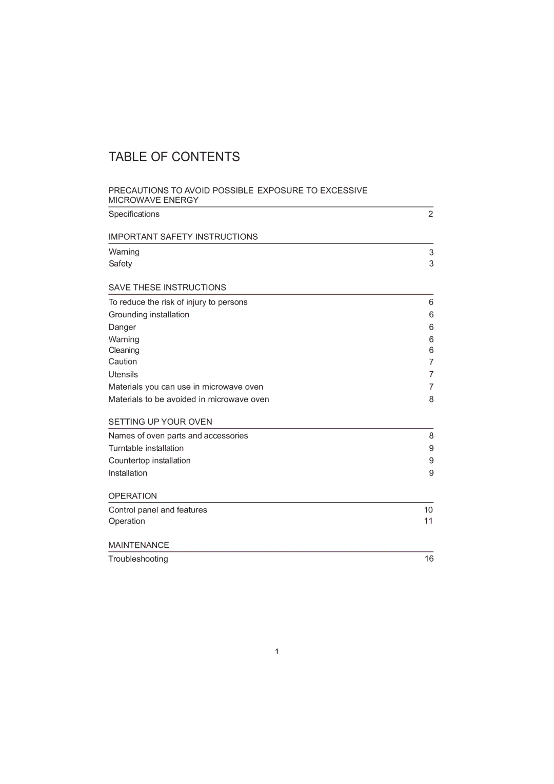 Sanyo EM-S7579W manual Table of Contents 