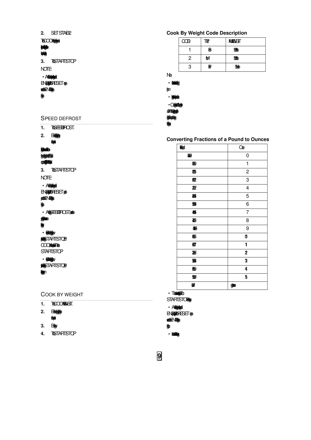 Sanyo EM-S7595S instruction manual Cook By Weight Code Description, Beef, Converting Fractions of a Pound to Ounces, Above 