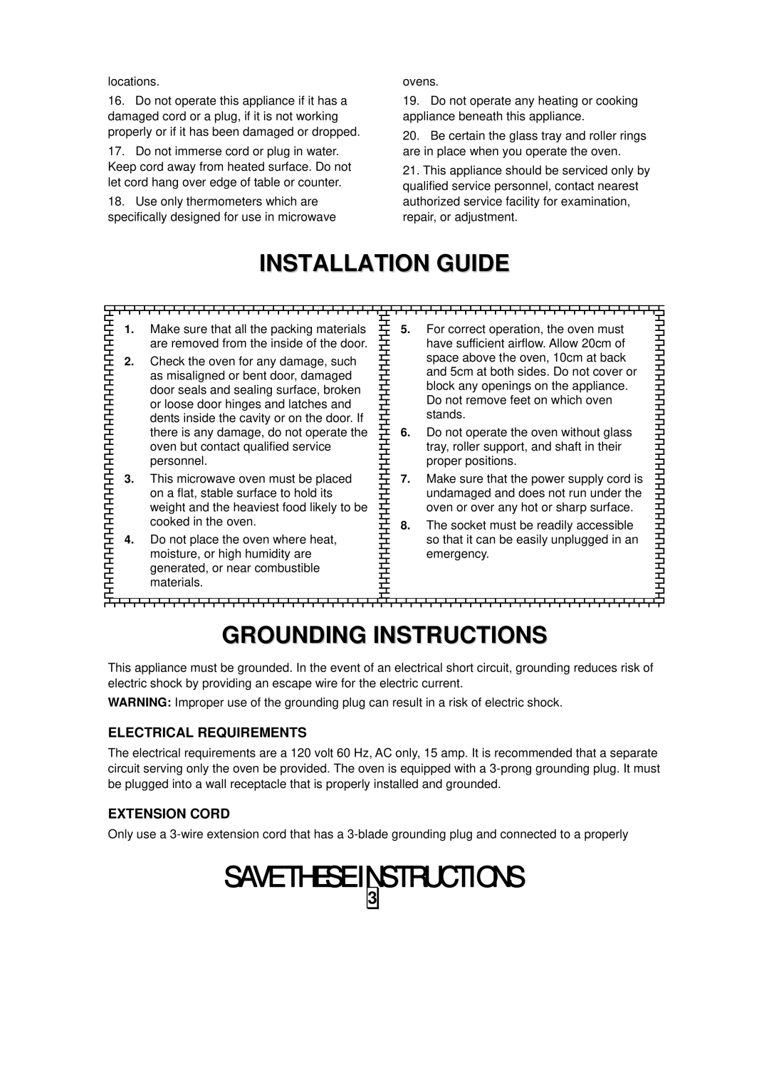 Sanyo EM-S7595S instruction manual Installation Guide, Grounding Instructions 