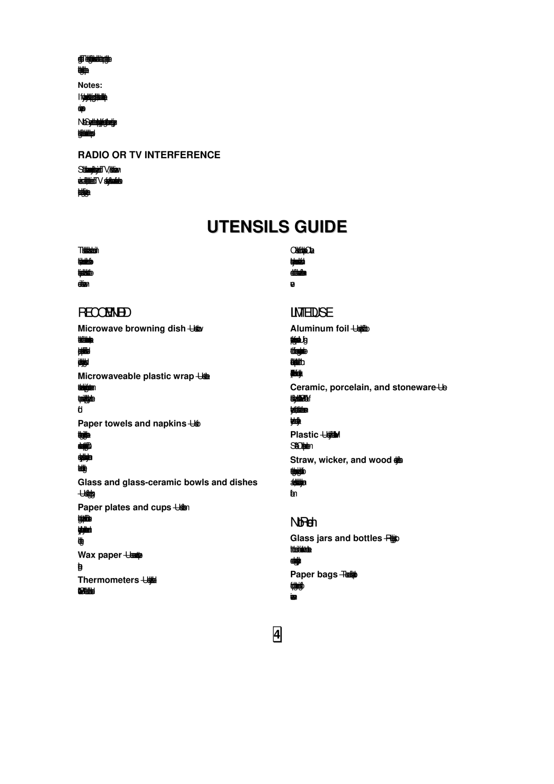 Sanyo EM-S7595S Utensils Guide, Use for heating or cooking, Wax paper Use as a cover to prevent spattering 