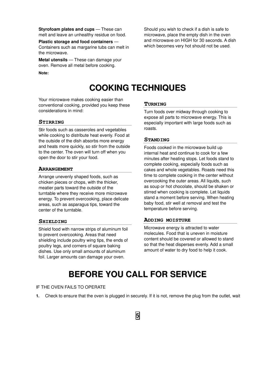 Sanyo EM-S7595S instruction manual Cooking Techniques, Before YOU Call for Service 