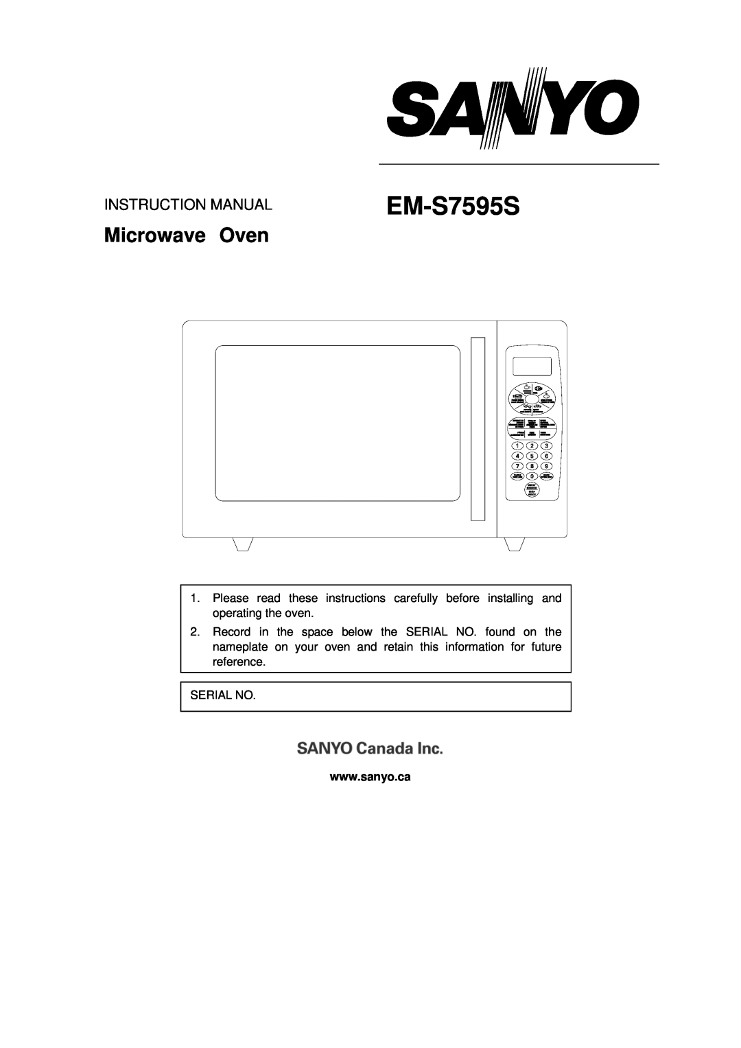 Sanyo EM-S7595S instruction manual Microwave Oven 