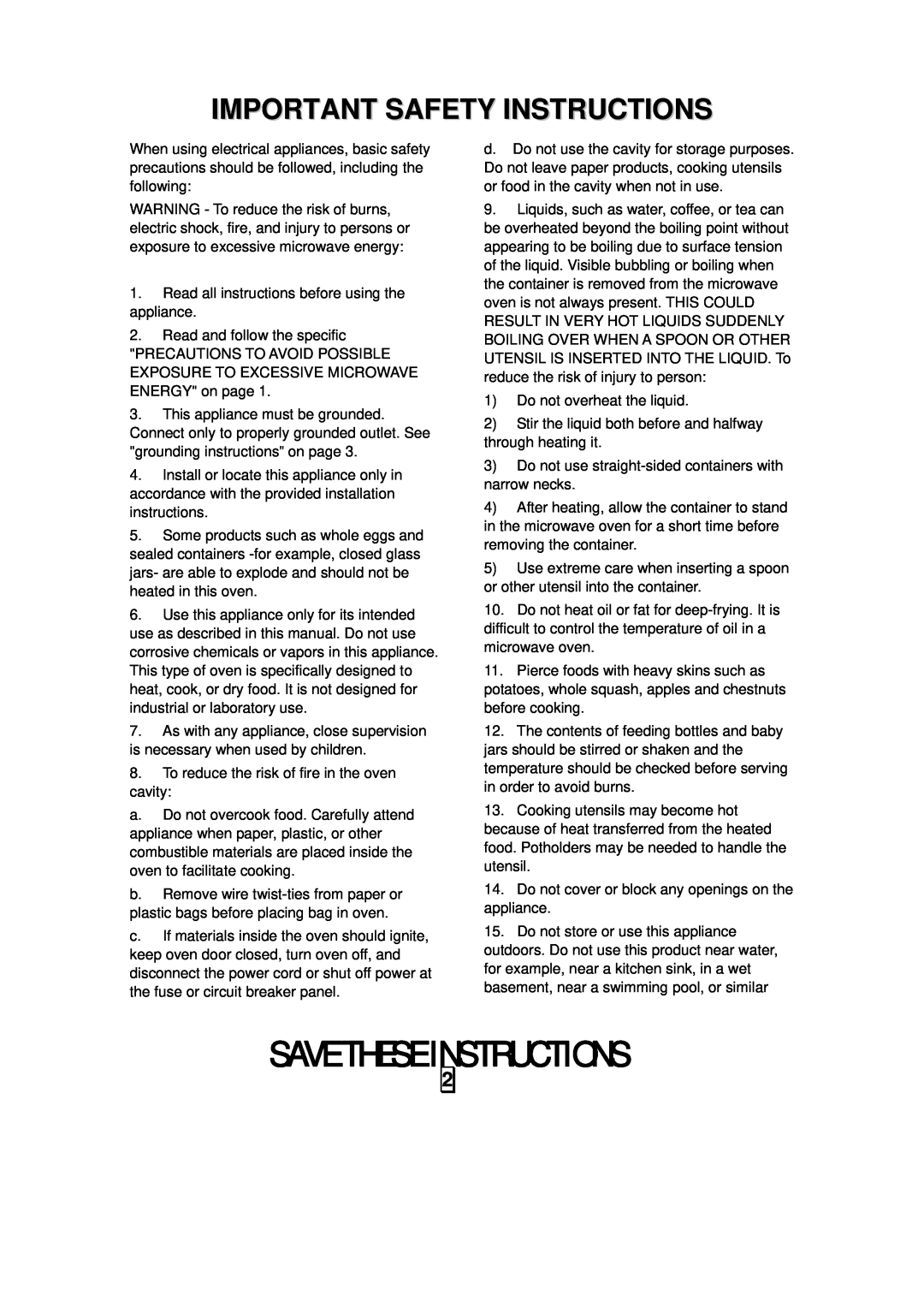 Sanyo EM-S7595S instruction manual Save These Instructions, Important Safety Instructions 