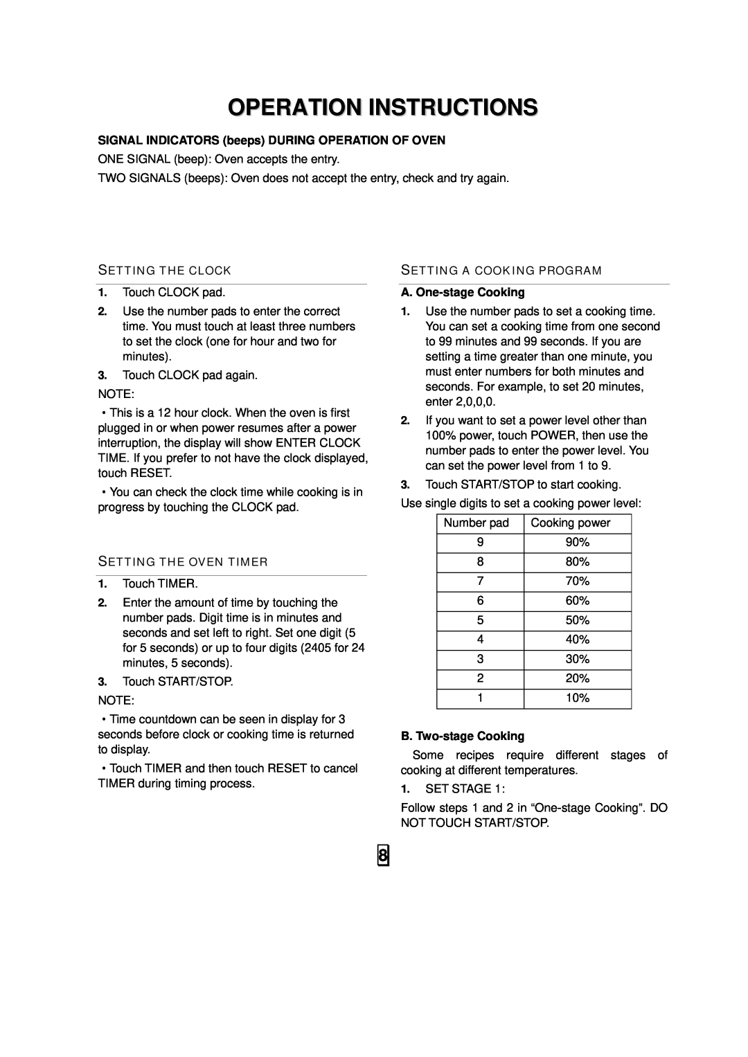Sanyo EM-S7595S Operation Instructions, SIGNAL INDICATORS beeps DURING OPERATION OF OVEN, A. One-stageCooking 